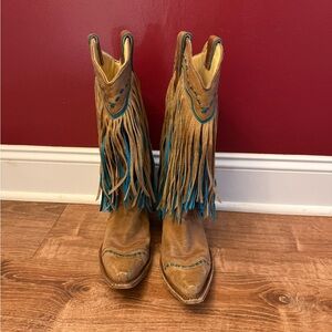 Corral Fringed Western Boots with Teal Highlights